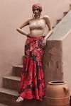 Shop_Archana Shah_Red Bemberg Crepe Print Floral Sweetheart Neck Fishtail Skirt And Blouse Set _Online_at_Aza_Fashions