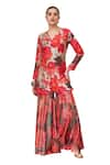 Buy_Archana Shah_Multi Color Bemberg Silk Print Floral V Neck Bloom Kurta With Sharara _Online_at_Aza_Fashions