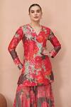 Archana Shah_Multi Color Bemberg Silk Print Floral V Neck Bloom Kurta With Sharara _at_Aza_Fashions