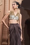 Buy_Archana Shah_Black Bemberg Silk Embellished Sequin V Neck Top With Skirt _Online_at_Aza_Fashions