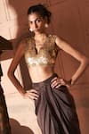 Shop_Archana Shah_Black Bemberg Silk Embellished Sequin V Neck Top With Skirt _at_Aza_Fashions