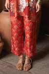 Buy_Archana Shah_Red Bemberg Crepe Print Floral Stand Collar Moroccan Kurta With Pant _Online_at_Aza_Fashions