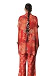 Shop_Archana Shah_Red Bemberg Crepe Print Floral Stand Collar Moroccan Kurta With Pant _Online_at_Aza_Fashions