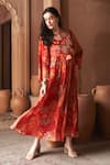 Buy_Archana Shah_Red Bemberg Crepe Print Floral Round Moroccan Maxi Dress _Online_at_Aza_Fashions