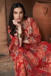 Shop_Archana Shah_Red Bemberg Crepe Print Floral Round Moroccan Maxi Dress _Online_at_Aza_Fashions