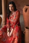 Archana Shah_Red Bemberg Crepe Print Floral Round Moroccan Maxi Dress _at_Aza_Fashions