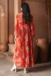 Shop_Archana Shah_Red Bemberg Crepe Print Floral Round Moroccan Maxi Dress _at_Aza_Fashions