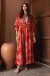 Buy_Archana Shah_Red Shimmer Georgette Print Floral Round Moroccan Kaftan _at_Aza_Fashions