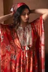 Shop_Archana Shah_Red Shimmer Georgette Print Floral Round Moroccan Kaftan _Online_at_Aza_Fashions