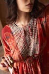 Archana Shah_Red Shimmer Georgette Print Floral Round Moroccan Kaftan _at_Aza_Fashions