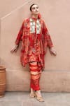 Buy_Archana Shah_Red Bemberg Crepe Print Floral Stand Collar Shirt Tunic With Pant _at_Aza_Fashions