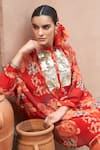 Shop_Archana Shah_Red Bemberg Crepe Print Floral Stand Collar Shirt Tunic With Pant _Online_at_Aza_Fashions