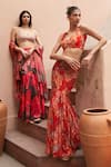 Archana Shah_Red Bemberg Crepe Print Floral Sweetheart Neck Fishtail Skirt With Blouse _Online_at_Aza_Fashions