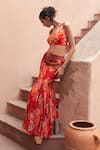 Buy_Archana Shah_Red Bemberg Crepe Print Floral Sweetheart Neck Fishtail Skirt With Blouse _Online_at_Aza_Fashions