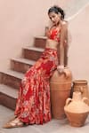 Shop_Archana Shah_Red Bemberg Crepe Print Floral Sweetheart Neck Fishtail Skirt With Blouse _at_Aza_Fashions