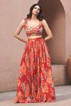 Buy_Archana Shah_Red Bemberg Crepe Print Floral Sweetheart Neck Moroccan Lehenga Set _at_Aza_Fashions