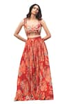 Archana Shah_Red Bemberg Crepe Print Floral Sweetheart Neck Moroccan Lehenga Set _Online_at_Aza_Fashions