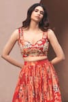 Buy_Archana Shah_Red Bemberg Crepe Print Floral Sweetheart Neck Moroccan Lehenga Set _Online_at_Aza_Fashions