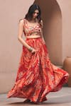 Shop_Archana Shah_Red Bemberg Crepe Print Floral Sweetheart Neck Moroccan Lehenga Set _Online_at_Aza_Fashions