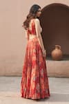 Shop_Archana Shah_Red Bemberg Crepe Print Floral Sweetheart Neck Moroccan Lehenga Set _at_Aza_Fashions