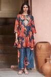 Buy_Archana Shah_Blue Bemberg Silk Printed Floral Keyhole Anarkali And Flared Pant Set _at_Aza_Fashions