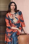 Shop_Archana Shah_Blue Bemberg Silk Printed Floral Keyhole Anarkali And Flared Pant Set _Online_at_Aza_Fashions