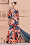 Buy_Archana Shah_Blue Bemberg Silk Printed Floral Round Flower Kurta Sharara Set _at_Aza_Fashions