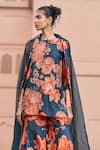 Buy_Archana Shah_Blue Bemberg Silk Printed Floral Round Flower Kurta Sharara Set _Online_at_Aza_Fashions