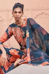 Archana Shah_Blue Bemberg Silk Printed Floral Round Flower Kurta Sharara Set _at_Aza_Fashions