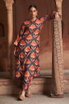 Buy_Archana Shah_Blue Bemberg Silk Printed Shell Round Kurta And Pant Set _at_Aza_Fashions