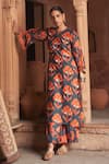 Shop_Archana Shah_Blue Bemberg Silk Printed Shell Round Kurta And Pant Set _at_Aza_Fashions