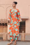 Buy_Archana Shah_Orange Bemberg Silk Printed Floral Jaal Round Kurta And Pant Set _at_Aza_Fashions