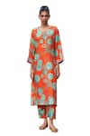 Buy_Archana Shah_Orange Bemberg Silk Printed Floral Jaal Round Kurta And Pant Set _Online_at_Aza_Fashions