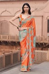 Buy_Archana Shah_Orange Georgette Shimmer Printed Floral Sweetheart Neck Saree With Blouse _at_Aza_Fashions