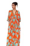 Shop_Archana Shah_Orange Shimmer Georgette Printed Floral V Neck Kaftan _Online_at_Aza_Fashions