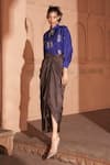 Buy_Archana Shah_Blue Bemberg Silk Embellished Sequin Collar Work Shirt And Draped Skirt Set _at_Aza_Fashions