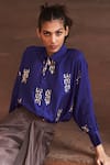 Shop_Archana Shah_Blue Bemberg Silk Embellished Sequin Collar Work Shirt And Draped Skirt Set _Online_at_Aza_Fashions