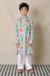 Buy_Anthrilo_Blue Cotton Printed Floral Ikat Kurta With Pyjama _at_Aza_Fashions