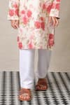 Anthrilo_Beige Cotton Printed Floral Blossom Kurta With Pyjama _Online_at_Aza_Fashions