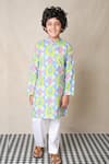 Buy_Anthrilo_Blue Cotton Printed Geometric Ikat Kurta With Pyjama _at_Aza_Fashions