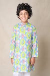 Anthrilo_Blue Cotton Printed Geometric Ikat Kurta With Pyjama _Online_at_Aza_Fashions