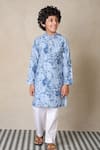 Buy_Anthrilo_Blue Cotton Printed Garden Kurta With Pyjama _at_Aza_Fashions