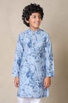 Anthrilo_Blue Cotton Printed Garden Kurta With Pyjama _Online_at_Aza_Fashions