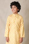 Anthrilo_Yellow Cotton Printed Honeycomb Kurta With Pyjama _Online_at_Aza_Fashions