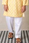 Buy_Anthrilo_Yellow Cotton Printed Honeycomb Kurta With Pyjama _Online_at_Aza_Fashions