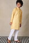 Anthrilo_Yellow Cotton Printed Honeycomb Kurta With Pyjama _at_Aza_Fashions