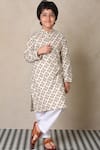 Buy_Anthrilo_Beige Cotton Printed Mughal Floral Kurta With Pyjama _at_Aza_Fashions