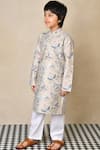 Shop_Anthrilo_Grey Cotton Printed Floral Jaal Kurta With Pyjama _Online_at_Aza_Fashions