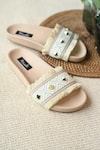 Shop_Miraki_Beige Thread Metallic Stud Embellished Flats _at_Aza_Fashions