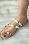 Miraki_Gold Pearl Strap Embellished Flats _Online_at_Aza_Fashions